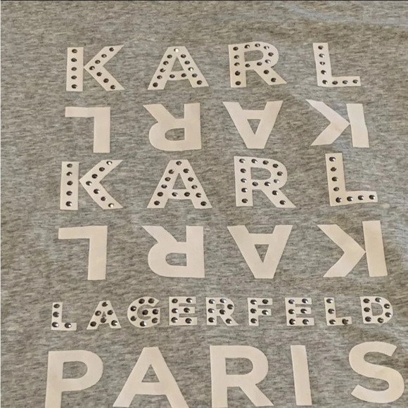 KARL LAGERFELD PARIS Women's Studded Logo Embellished Puff Sleeve Shirt XL - Picture 3 of 9
